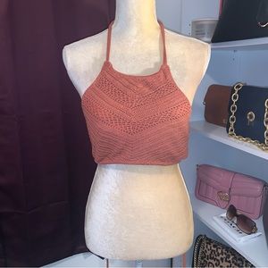 NWT Lace Up Crochet Knit Halter Bikini Top